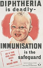 Reklama na očkování z roku 1962. Překlad: Difterie je smrtící. Imunizace je záchrana