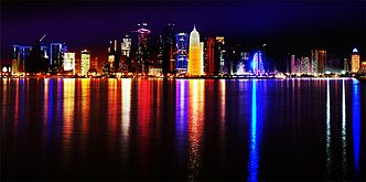 Doha skyline at night.