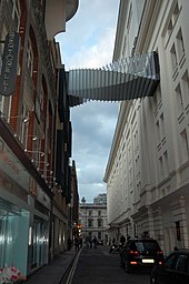 The Bridge of Aspiration connects the Royal Ballet School (left) to the Royal Opera House (right) on the 4th floor. The bridge was designed by Wilkinson Eyre Architects Floral Street, Covent Garden - geograph.org.uk - 1550247.jpg