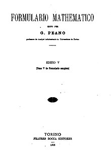 Page de garde du Formulario mathematico de 1908.