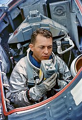 Elliot See during water egress training with NASA (1965) Gemini 5 Elliot See water egress training.jpg