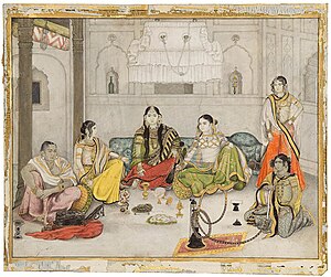Group of Courtesans, Sikh Empire 1800-1825, 26 cm x 31.2 cm (10.2 in x 12.3 in) opaque watercolour and gold on paper Group of Courtesans, northern India, 19th century.jpg