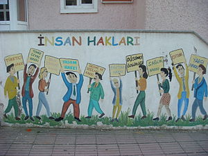 English: A mural describing human rights in Tu...