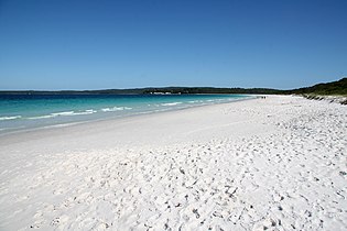 Fine, white sand made up of pure quartz in Hyams Beach, New South Wales, Australia.