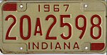 Номерной знак Индианы 1967 года - 20A2598.jpg