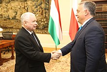 Poland's Law and Justice (PiS) leader Jaroslaw Kaczynski with Orban on 22 September 2017 Jaroslaw Kaczynski i Viktor Orban w Sejmie.jpg