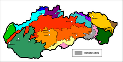 Košická kotlina v rámci Slovenska, vyznačena šedě