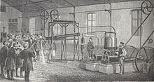 Pictet bemutatja laboratóriumában a gázok cseppfolyósítását (1878)