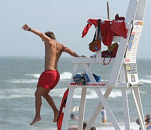 Lifeguard jumping into action in Ocean City, M...