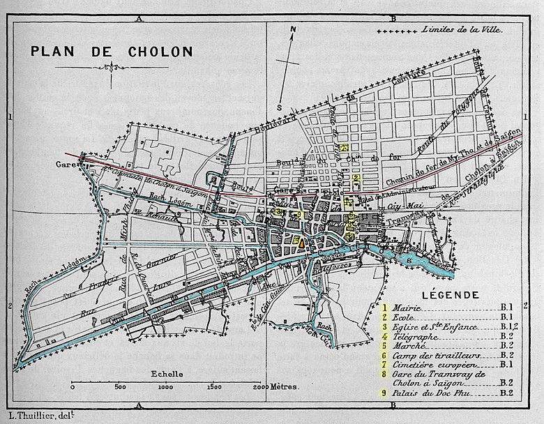 Bản đồ thành phố Chợ Lớn năm 1893. Đường Thủy binh (rue des Marins) kết thúc tại đường An Bình