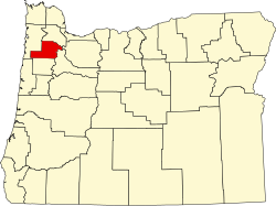 Karte von Yamhill County innerhalb von Oregon