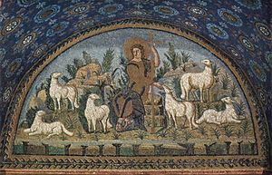 The Good Shepherd, mosaic in Mausoleum of Gall...