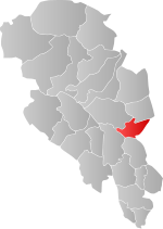 Mapa do condado de Oppland com Lillehammer em destaque.