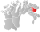 Vadsø markert med rødt på fylkeskartet