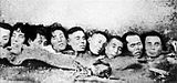 This photo is used as purported evidence of Nanking Massacre victims, but Higashinakano points out that there was no such custom of gibbeted heads among the Japanese after the 1870s. Among the Chinese this custom was still observed in the 1930s; for example, there was a case of gibbeted heads in the French Concession in Shanghai on February 12, 1938. Denialists allege that these were the heads of bandits or political criminals killed in the Chinese civil war.[191]