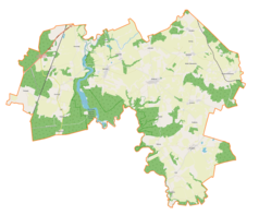 Mapa konturowa gminy Płoskinia, po prawej nieco u góry znajduje się punkt z opisem „Wysoka Braniewska”