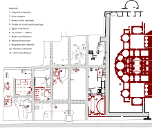 Detailed map of an archaeological site with a large building