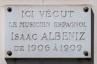 Plaque en hommage à Isaac Albéniz.