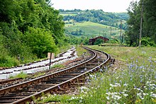 Liniile ferate la ieșirea din stația Iza din Săliștea de Sus, Maramureș, spre stația Săcel
