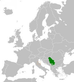 Mappa che indica l'ubicazione di San Marino e Serbia