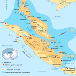 Perkiraan wilayah Sriwijaya pada abad ke-8 sampai ke-11 beserta rute penaklukan dan ekspedisinya