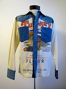 A shirt made from a Turkey Brand flour bag from the Lehi Roller Mills.