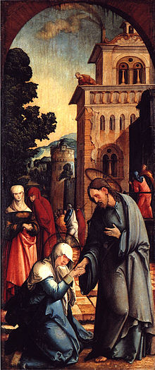 Christ taking leave of his Mother, Germany, 1536 Wildensteiner Altar-Standflugelrechts.jpg