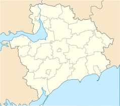 Mapa konturowa obwodu zaporoskiego, u góry nieco na lewo znajduje się punkt z opisem „Zaporoże”