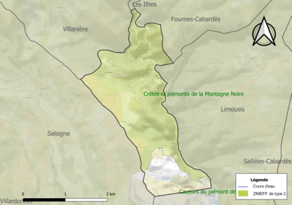 Carte de la ZNIEFF de type 2 sur la commune.