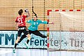 Anica Gudelj, 2 ianuarie 2021. Gudelj (nr. 12, în negru și turcoaz) în timpul partidei dintre Thüringer HC și SV Union Halle-Neustadt, din cadrul Campionatului Germaniei ediția 2020-2021, desfășurată în Salzahalle din Bad Langensalza.