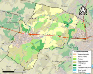 Carte en couleurs présentant l'occupation des sols.