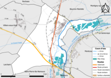 Carte en couleur présentant le réseau hydrographique de la commune