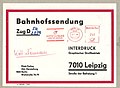 Bahnhofssendung vom 17. September 1986 mit Absenderfreistempel (unregelmäßige Einlieferung)[13]