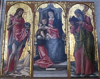 Bartolomeo Vivarini, tryptyk Madonna na tronie z Dzieciątkiem pomiędzy św. Janem Chrzcicielem a św. Andrzejem