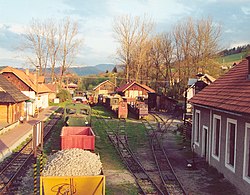 Station of the Čierny Hron Railway, a narrow gauge railway
