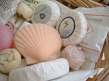 A collection of decorative bar soaps, as often found in hotels Decorative Soaps.jpg