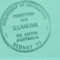 Arrival stamp Sydney via ship - 1968