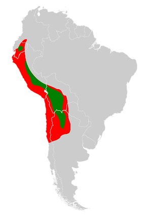 Arealo de lamoj en la jaroj 1520 kaj 1999