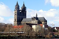 Magdeburg Cathedral,viewed from across the Elbe.