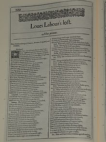 Loves Labour Lost Birinci Folio Bakisi