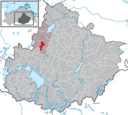 Läget för kommunen Gielow i Landkreis Mecklenburgische Seenplatte