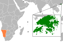 Карта с указанием местоположения Гонконга и Намибии