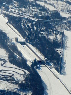 Iksha canal locks, seen from the air, in March 2012