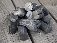 Binchotan, Japanese high grade charcoal made from ubame oak Japanese Binchotan (Japanese high-grade charcoal produced from ubame oak).jpg