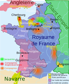 carte de France en bleu, avec des zones vertes, rouges, violet