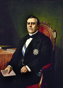 Juan Bravo Murillo, prime minister from 1851 to 1852, with the sash and grand cross of the Order of Charles III (1877, by Manuel Garcia Hispaleto). Juan Bravo Murillo.jpg