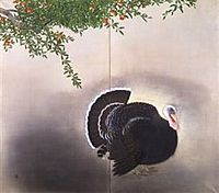 『鶴と七面鳥』 1928年（昭和3年）紙本彩色 財団法人永青文庫蔵