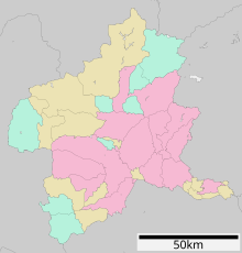 別所茶臼山古墳の位置（群馬県内）