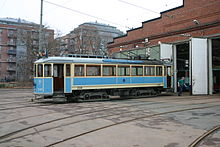 Museumtram vierasser 208 van de lijn naar Saltholmen, voor de dienst op de museumtramlijn (Lisebergslinien) in Göteborg.