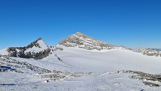 Monte Leone und Alpjergletscher, fotografiert vom Breithornpass.